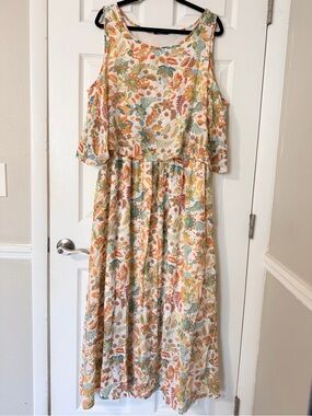 Robert Louis Floral Maxi Dress in White, Orange, Green